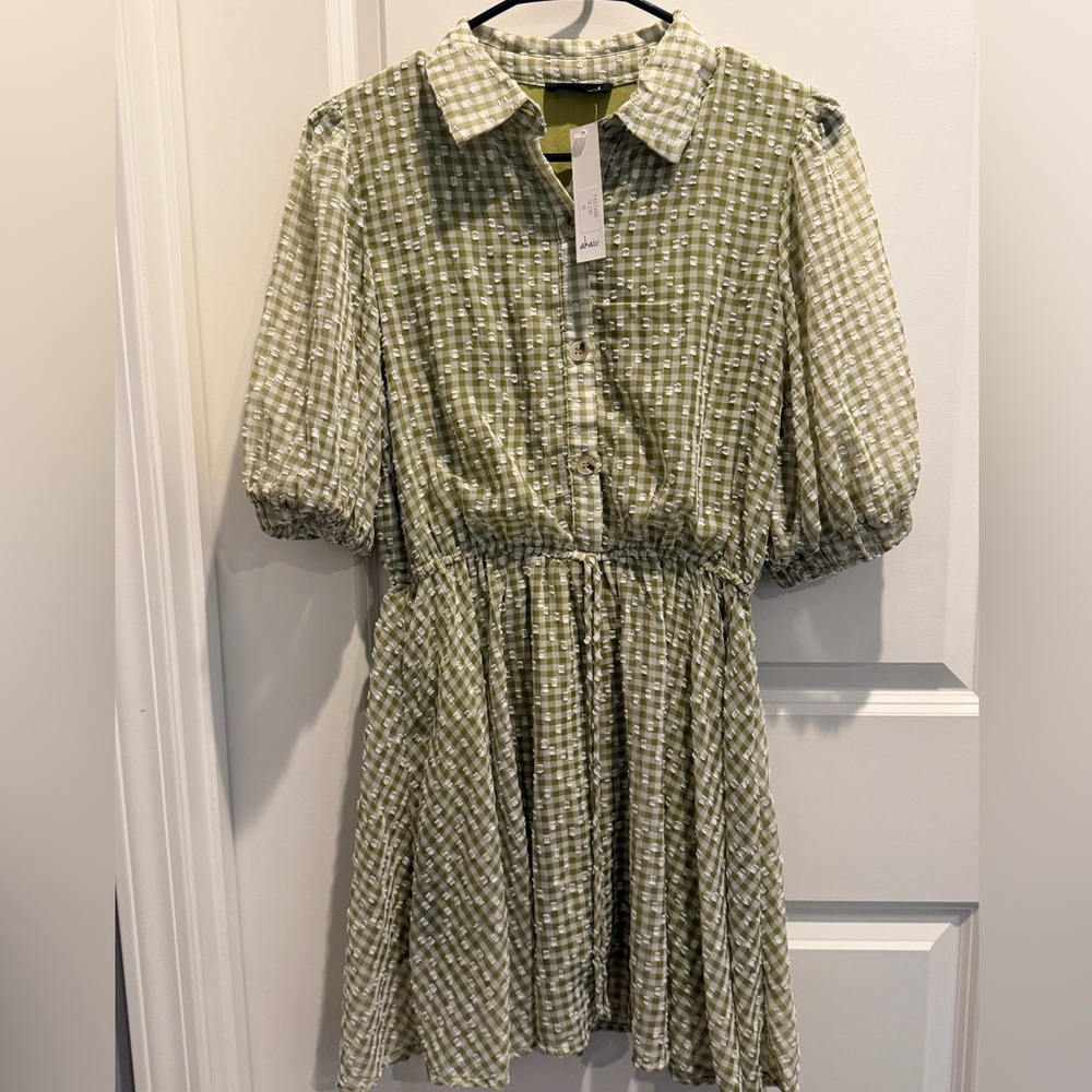 Stylish Green Checkered Mini Dress